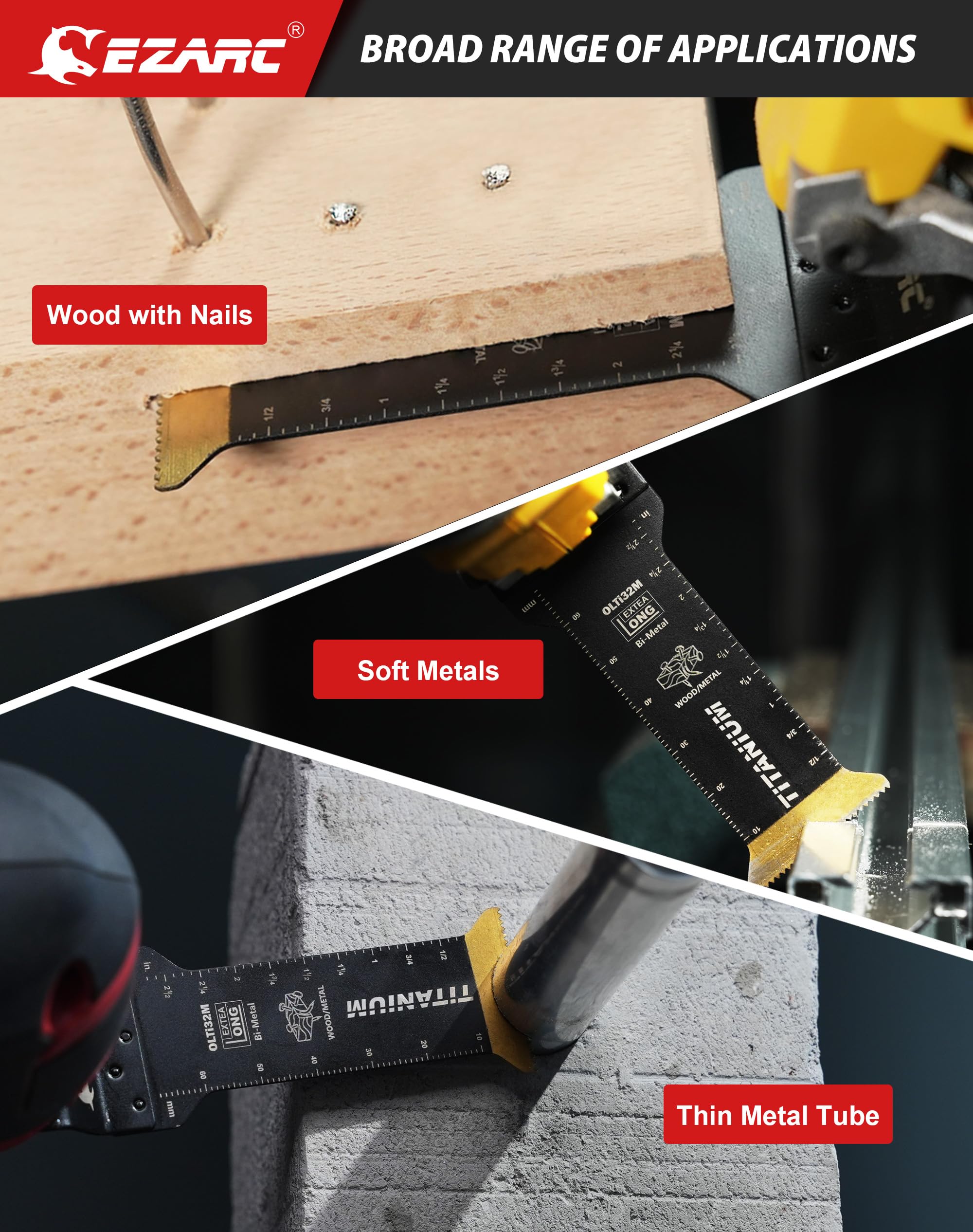 Standard Length & Extra-Long Oscillating Blades for Metal, Wood Nails, Screws, Plastic - EZARC Tools