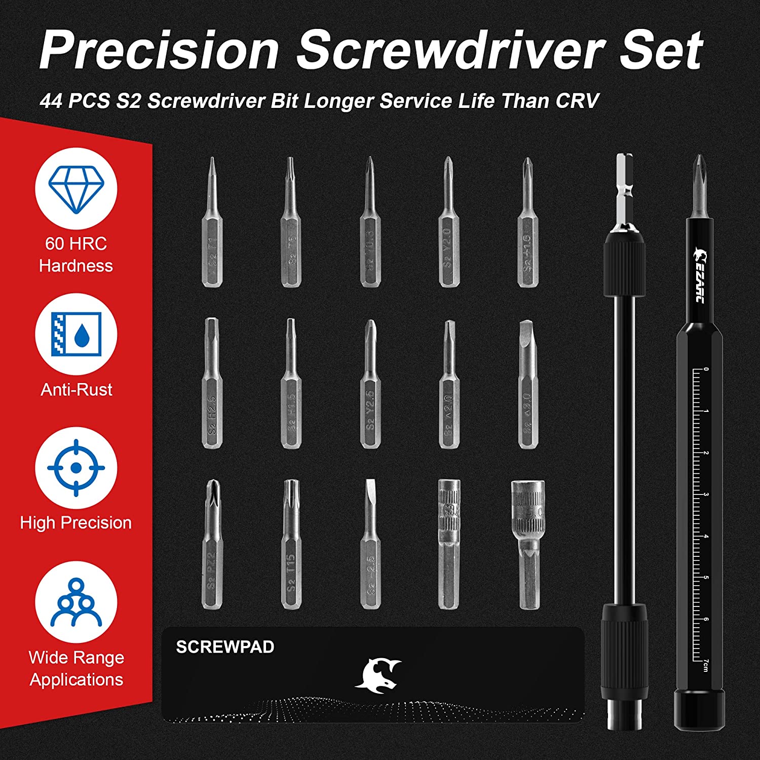 EZARC Precision Screwdriver Set 47 in 1 with Expandable Case Strong Magnetic S2 Screwdriver Bit & Extension Shaft