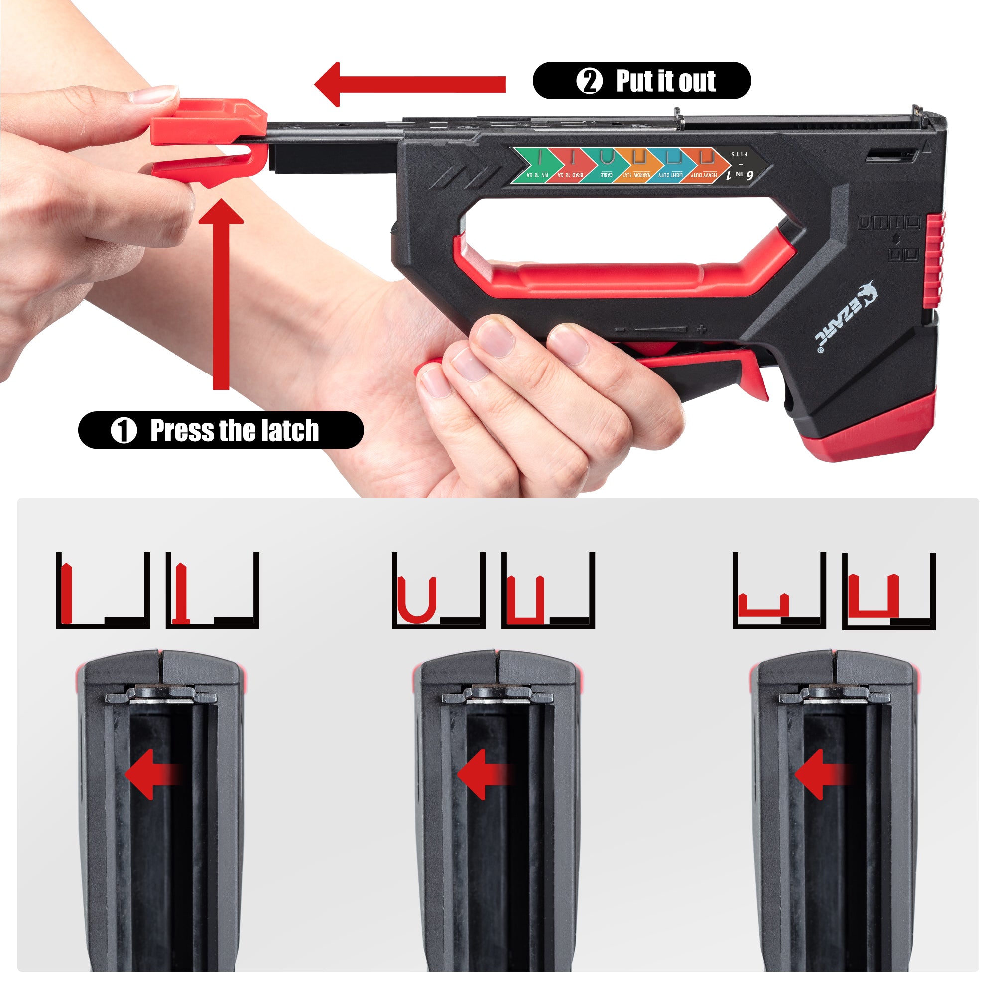 EZARC Staple Gun Heavy Duty, 6 in 1 Manual Brad Nailer with 6000-pieces Staples